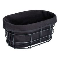 Sort brødkurv i metal med stof indeni