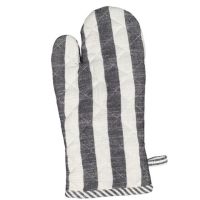 Grydelap handske med sorte og hvide brede striber på den ene side
