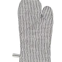 Grydelap handske med sort og hvide smalle striber på den ene side
