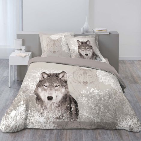 Blødt sengetøj med ulvemotiv til dobbeltdyne flonel - Køb