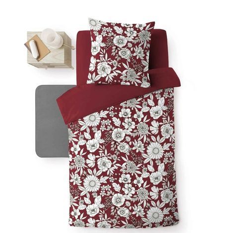 bordeaux sengetøj med blomster 140x200 i bomuld