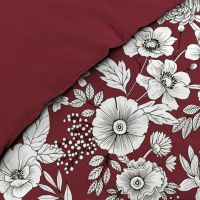 nærbillede af blomster mønsteret på bordeaux sengetøj til enkeltdyne