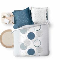 Bomuld sengetøj 240x220 hvidt med blåt mønster