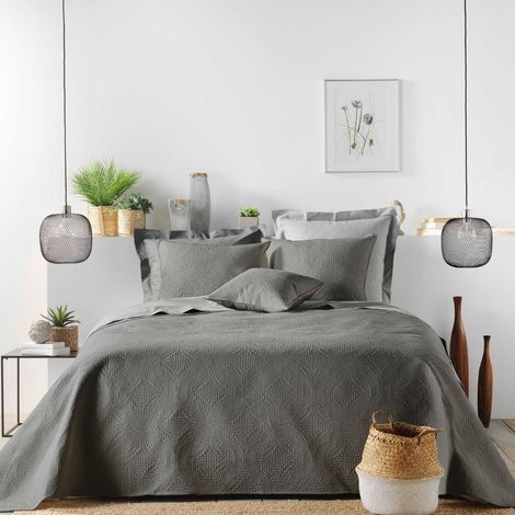 Mørkegråt sengetæppe 220x240 i mikrofiber, polyester