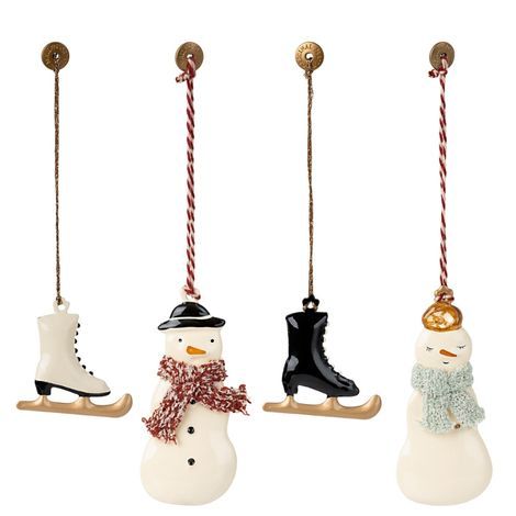 Maileg juletræspynt 4 ophæng 2 par skøjter og 2 snemænd