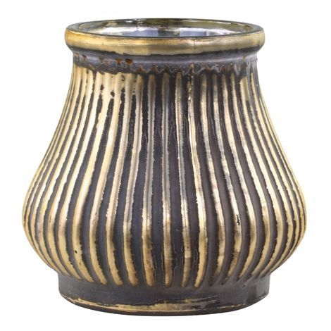 Glas urtepotter kul og guld farve med mønster kan bruges som fyrfadsstage