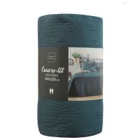 Blåt sengetæppe 220x240 cm i polyester, mikrofiber