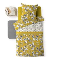 Gult sengetøj 140x200 med blade mønster