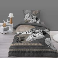 Tiger sengetøj redt op på enkeltdyne