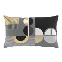 Grå puder aflange med mønster i sort og guld pudebetræk 30x50 cm