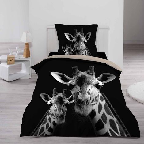 Giraf sengetøj 140x200 i bomuld sort