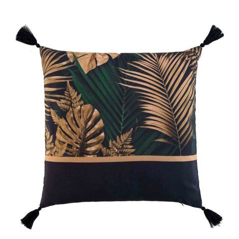 Puder med kvaster 45x45 med print i kobber, sort og grønne farver