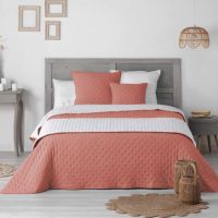 Quiltet sengetæppe 220x240 terracotta - orange - brændt orange og hvid