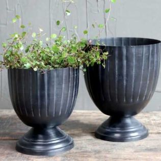 Urtepotte på fod sort metal med grøn plante til indendørs