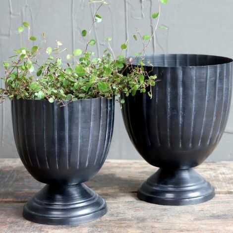 Urtepotte på fod sort metal med grøn plante til indendørs