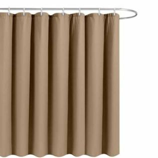 badeforhæng brun beige 180x220 cm i kraftigt tungt stof ophængt på badestangen
