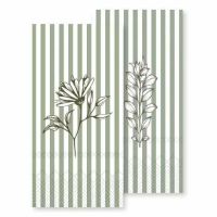 Grønne servietter med hvide striber og blomster i papir 3 lags