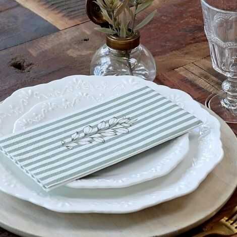 Grønne servietter med hvide striber og blomster 3 lags 40x40