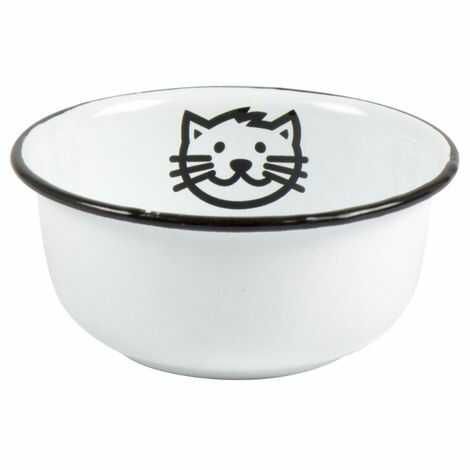 mad og vandskåle til katte i emalje med sødt kattemotiv Ø 12 cm