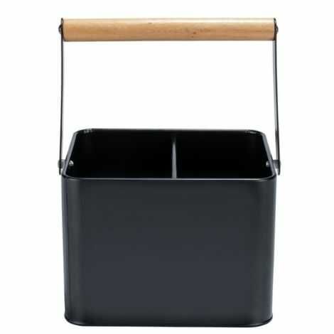 Flaskekurv i metal sort med træ håndtag