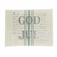 Beige juledækkeservietter jute med tekst og striber