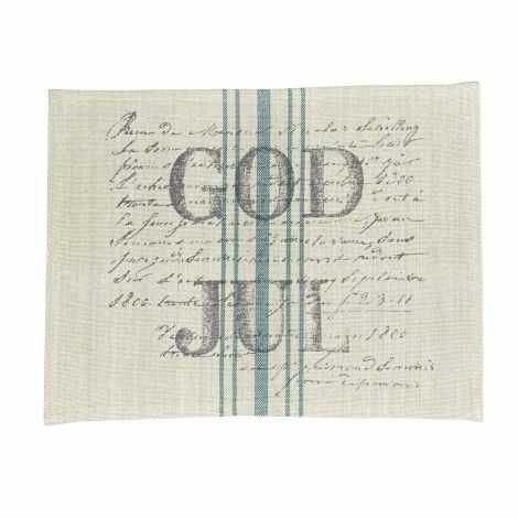 Beige juledækkeservietter jute med tekst og striber