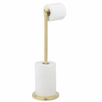 Toiletrulleholder til gulv guld med toiletpapir og plads til 4 ekstra ruller toiletpapir