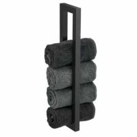 Håndklæde opbevaring til væg i sort med 4 gæstehåndklæder