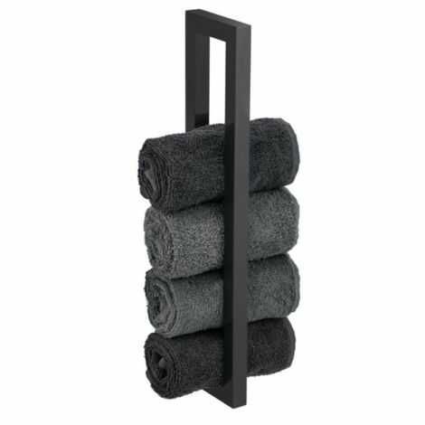 Håndklæde opbevaring til væg i sort med 4 gæstehåndklæder