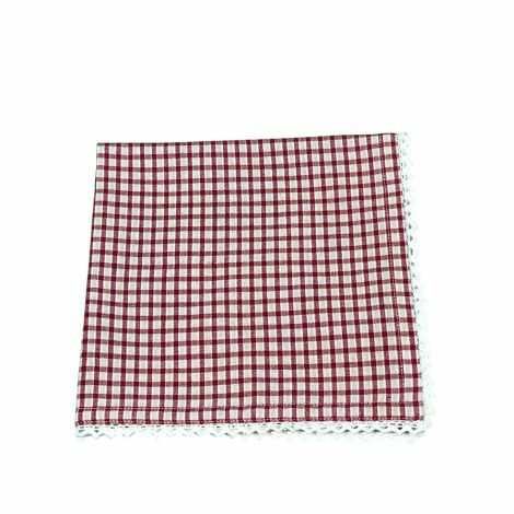 Julestofservietter ternet med blondekant 40x40 i rød og beige