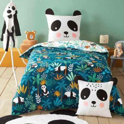 Sengetøj med panda til børn størrelse 140x200 med sjovt pudebetræk