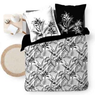 Sort hvid sengetøj 240x220 med enkelt blade mønster