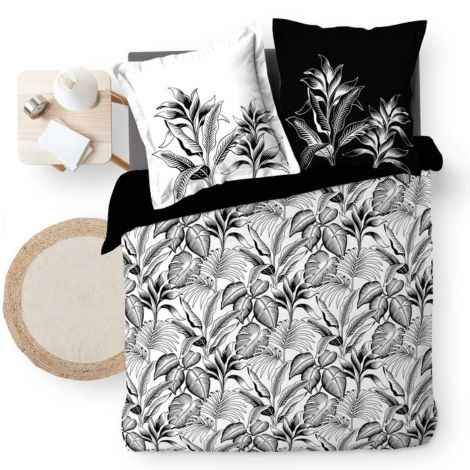 Sort hvid sengetøj 240x220 med enkelt blade mønster