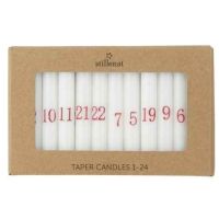 Ib laursen kalenderlys med tal 1 24 små hvide kertelys med røde tal