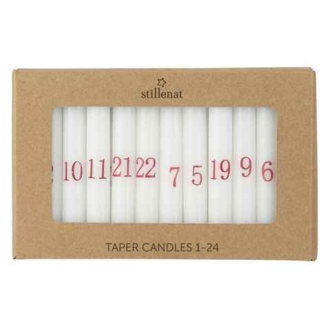 Ib laursen kalenderlys med tal 1 24 små hvide kertelys med røde tal