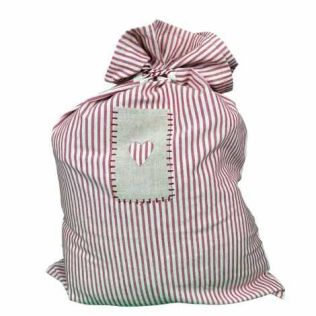 julesække_i stribet stof med lomme og bindebånd til pakker og gaver