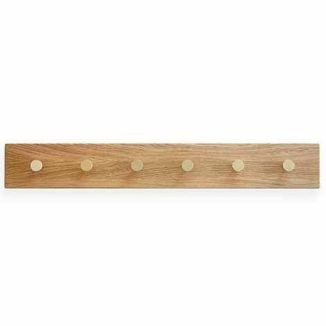 Knagerække egetræ 70 cm. med 6 messing kroge til ophæng på væg