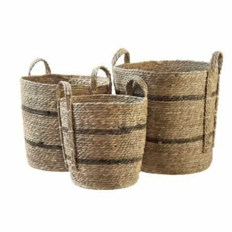 Lille kurv med hank til opbevaring natur med brun stribe i søgræs med hanke højde 35 cm.