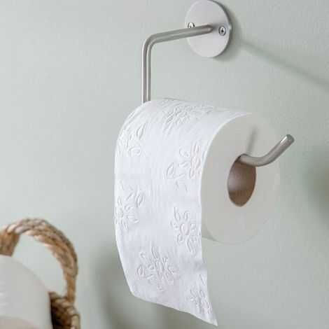 Toiletrulleholder børstet stål ophængt på væg med toiletpapir på