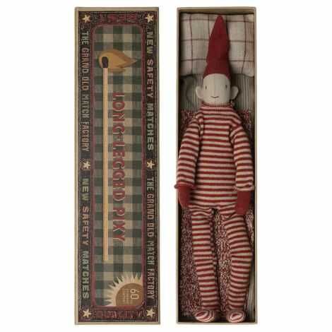 Maileg magnet nisse langbenet der ligger i sin æske seng