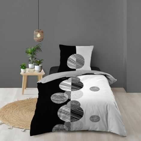Sengetøj enkelt dyne 140x200 sort og hvid i bomuld