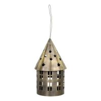 Lanterne til fyrfadslys lyshus i antique messing look kan hænge