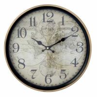 Vægur med tal sort med guld kant og verdenskort