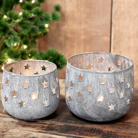 Fyrfadsstage med stjerner i zink til pynt med lys