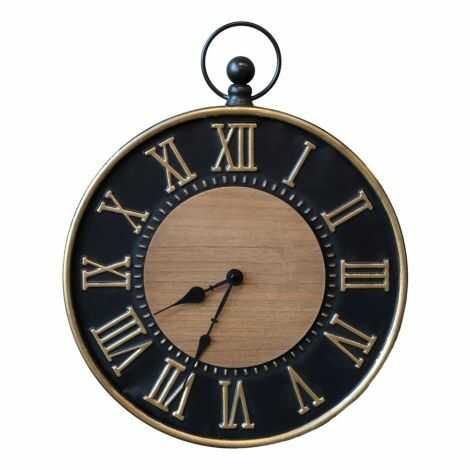 Stort ur til væg med romertal i sort og guld farve