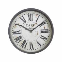 Stort ur med metalramme til væg i antik sort med romertal Ø35 cm.