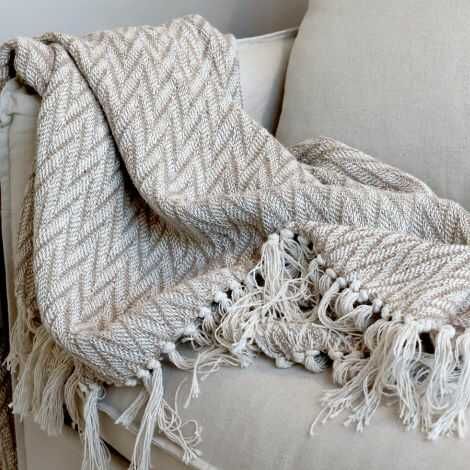 Chic Antique plaid latte farve 130x155 med frynser