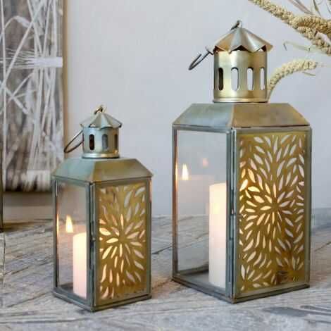 Små lanterner messing og glas til lys og pynt