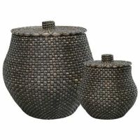 Søgræskurv med låg i sort og natur til opbevaring og dekoration