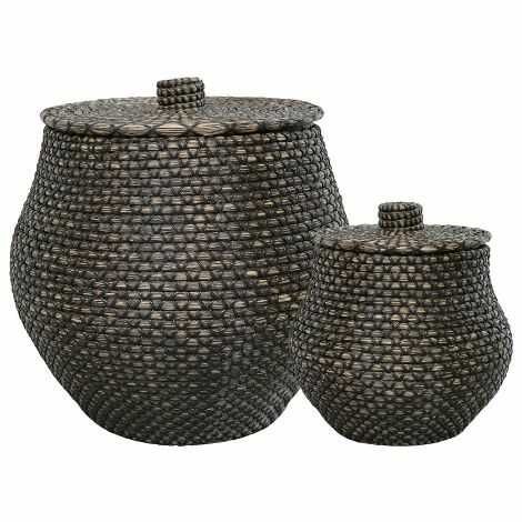 Søgræskurv med låg i sort og natur til opbevaring og dekoration